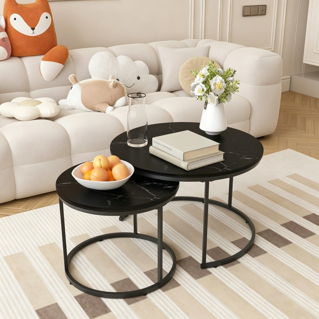 Nesting Coffee Table Set of 2 with Marble Pattern Tops