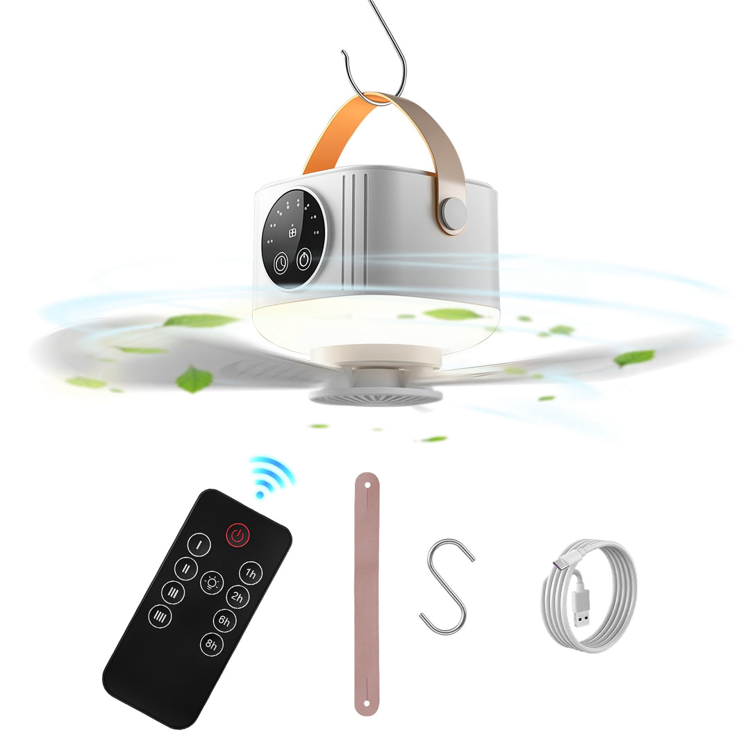 Rechargeable Tent Ceiling Fan with LED Light & Remote
