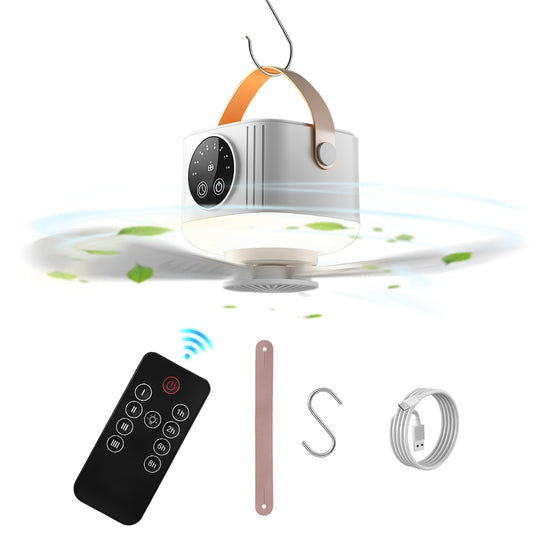 Rechargeable Tent Ceiling Fan with LED Light & Remote