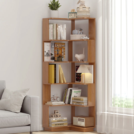 6-Tier L-Shaped Corner Bookshelf with Anti-Tip Safety Kit