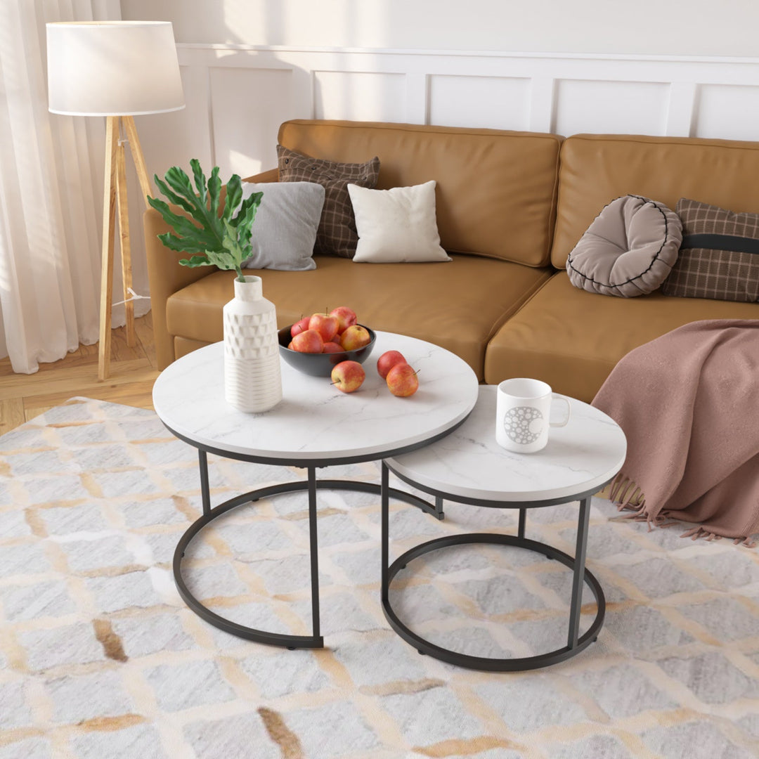 Nesting Coffee Table Set of 2 with Marble Pattern Tops