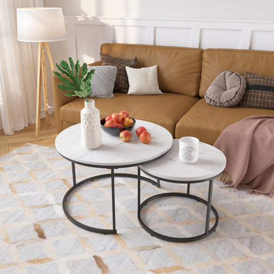 Nesting Coffee Table Set of 2 with Marble Pattern Tops