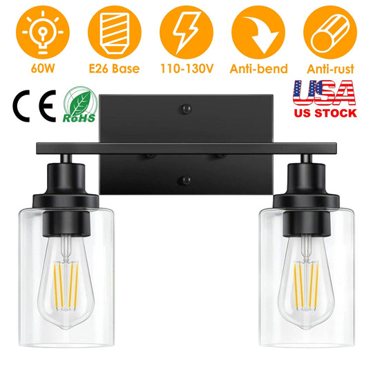 2 Light Wall Sconce Lighting with Clear Glass Shade Bathroom Vanity Lamp Fixture Modern Mounted Light for Porch Mirror Living Room Bedroom Hallway