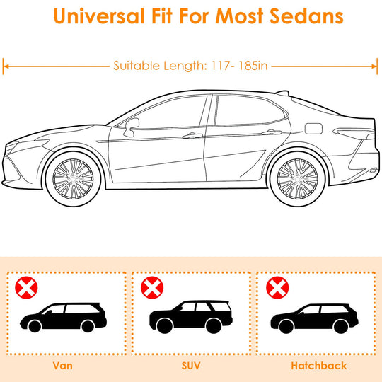 189x69x47in Full Car Cover All Weather UV Protection Automotive Cover 170T Outdoor Universal Full Cover For Sedans Up To 185in
