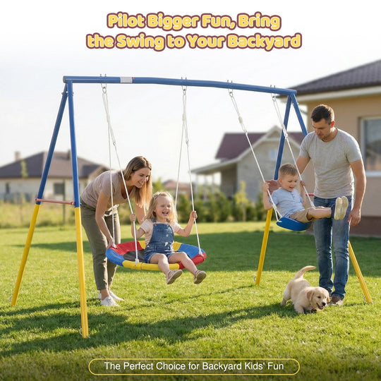 Outdoor Swing Set with Saucer & Belt Swings - 330lbs Capacity