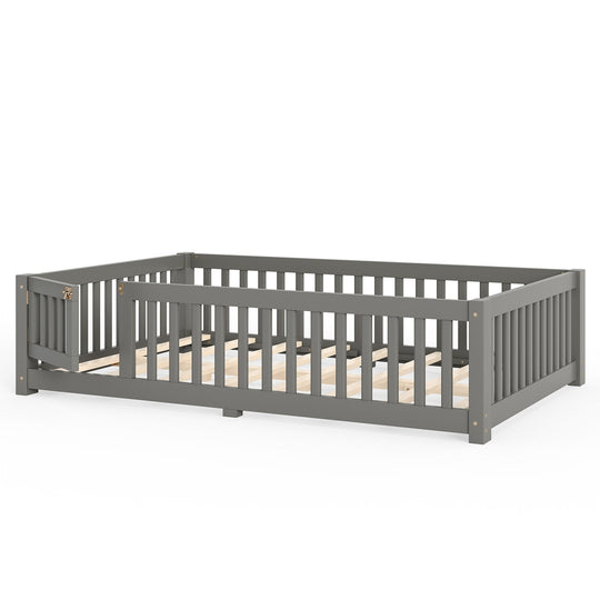 Montessori Floor Bed with Safety Guardrails and Lockable Door