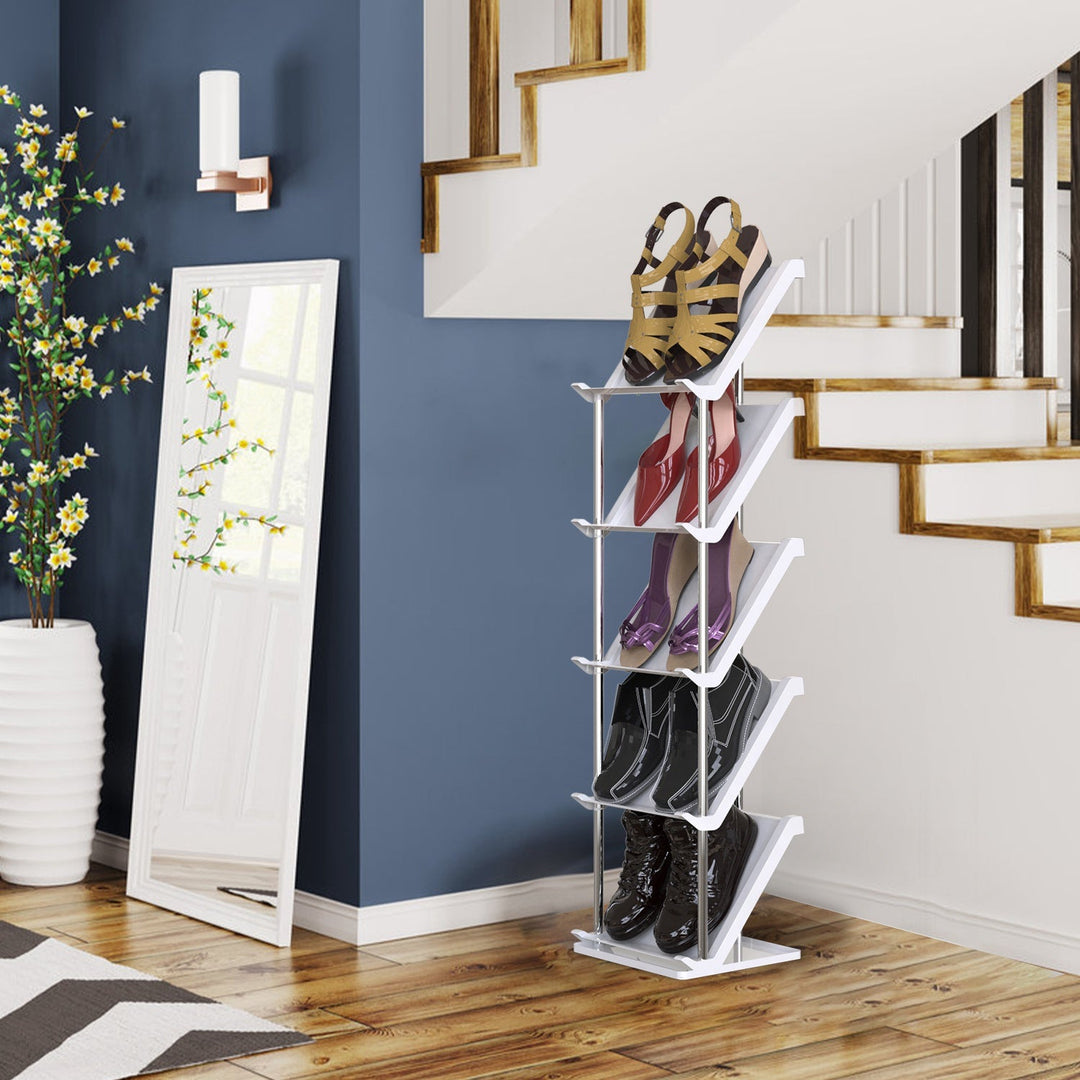 5 Tier Vertical Shoe Rack Narrow Free Standing Storage Organizer for Entryway Space-Saving Stackable Shoe Holder Corner Shoe Tower For Entryway Bedroo