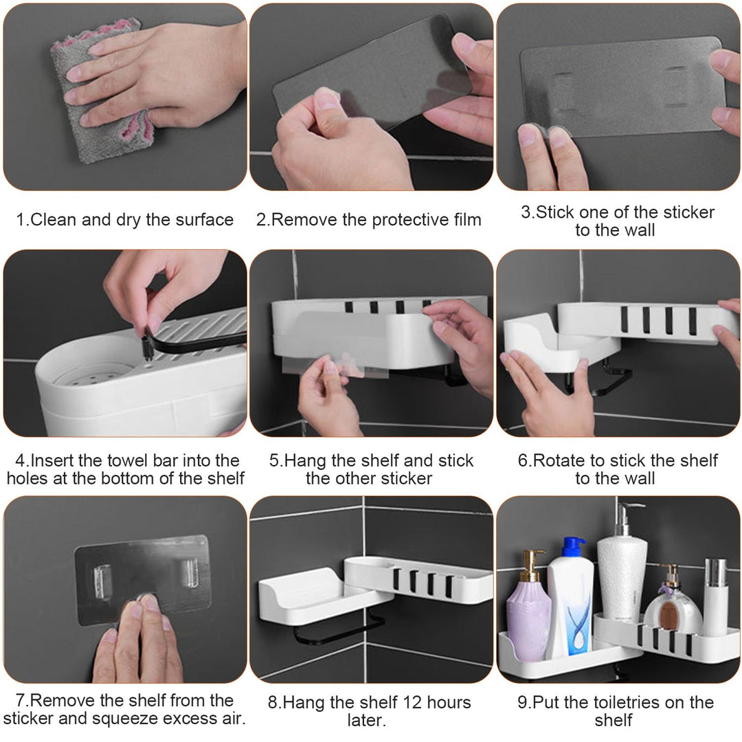 180¡ Rotatable Bathroom Corner Caddy Shelf No Drilling Wall-Mounted Storage Rack for Toiletries