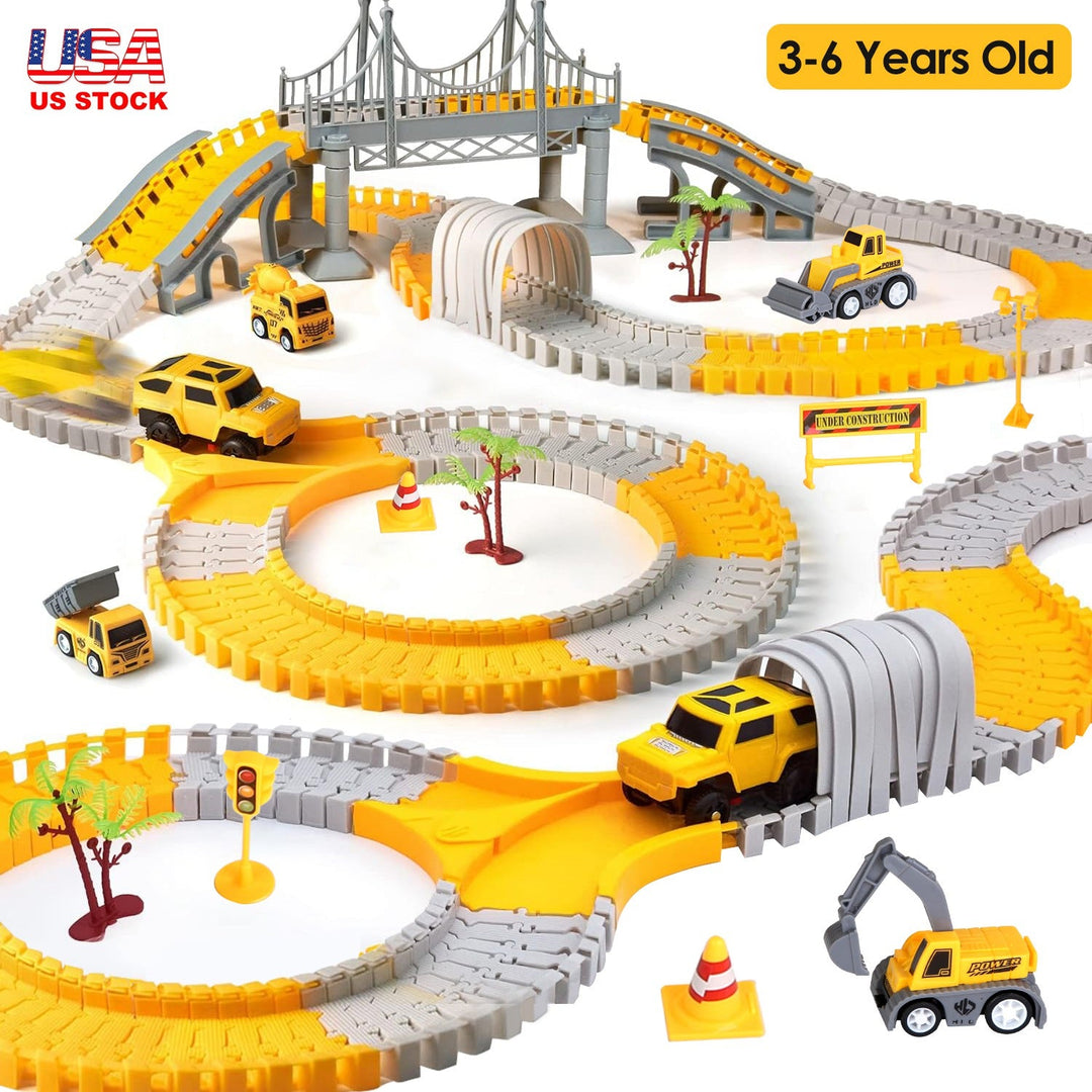 340Pcs Construction Race Track Set Kids DIY Construction Toys STEM Flexible Car Track Playset Gift for Toddlers Boys Aged 3 4 5 6 Year Old