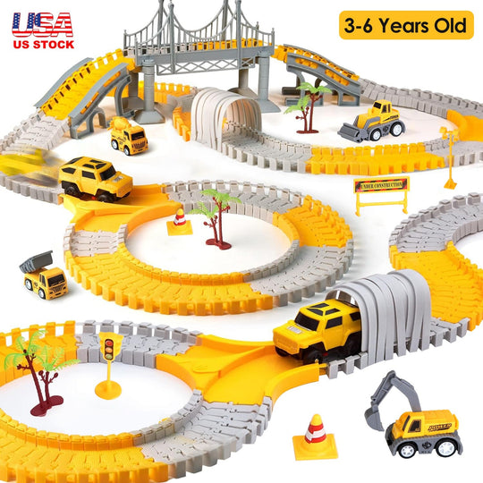 340Pcs Construction Race Track Set Kids DIY Construction Toys STEM Flexible Car Track Playset Gift for Toddlers Boys Aged 3 4 5 6 Year Old