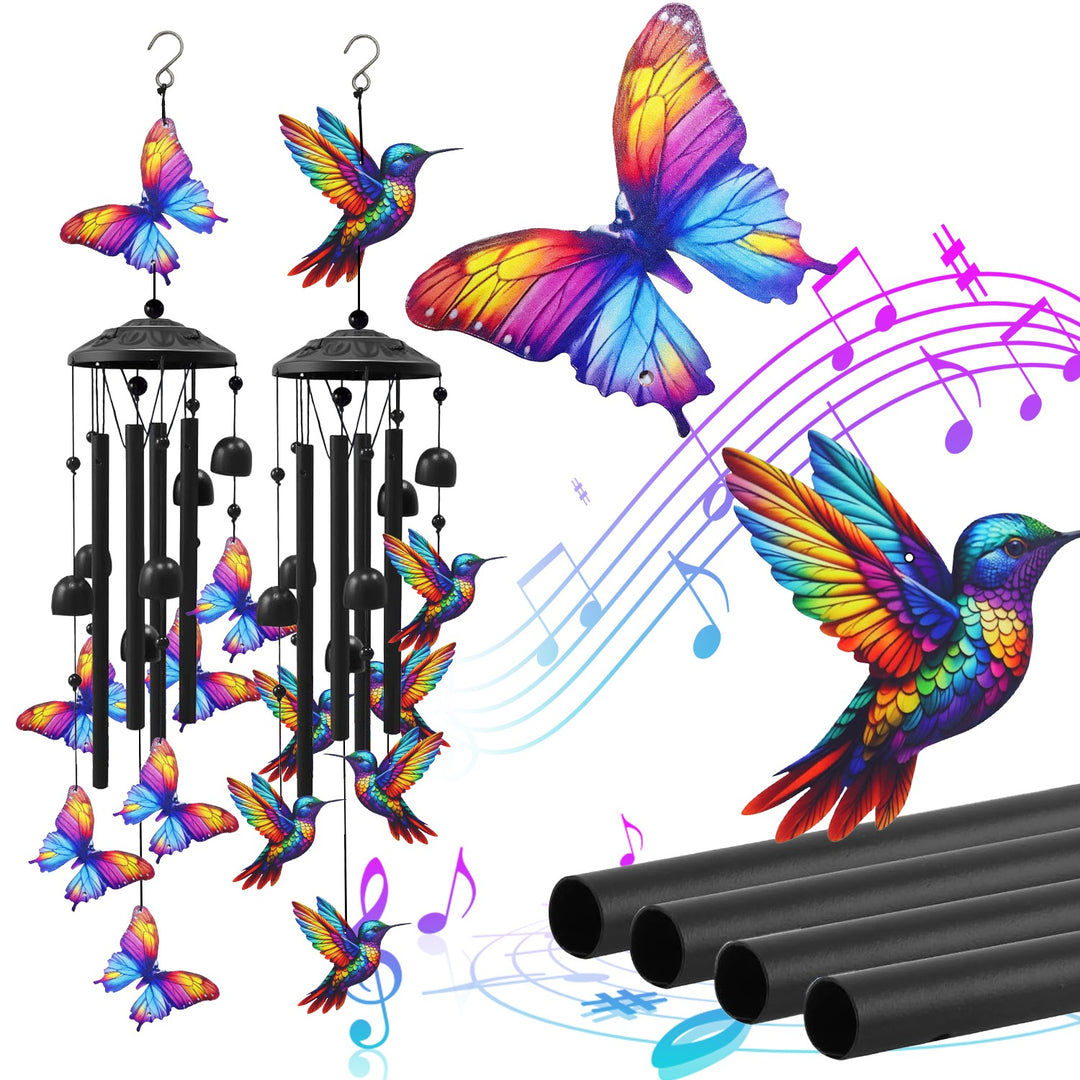 Metal Wind Chimes with Aluminum Tubes - Butterfly & Hummingbird