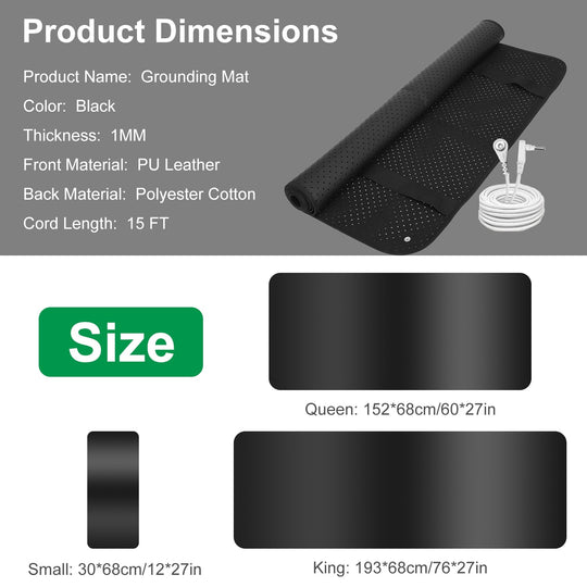 Grounding Mat for Desk or Bed with 15FT Cord, Anti-Slip PU Leather