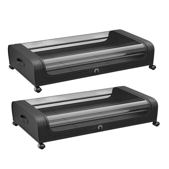 2Packs Under Bed Storage Containers Rolling Clothing Organizer 42L/11Gal Under BedÊDrawers with Clear Lid 360¡ Lockable Rolling Wheels Strap Handles
