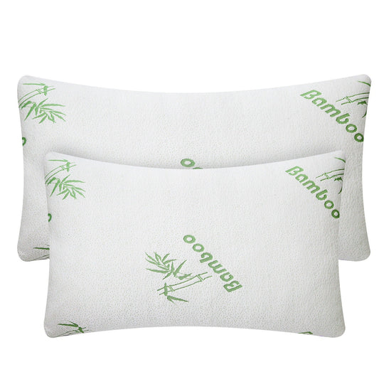 2Pcs Bamboo Memory Foam Pillow Hypoallergenic Bed Pillow For Head Neck Rest Sleeping Shredded Pillow Washable Cover Queen Size Pillow