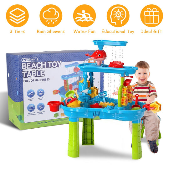 Kid Sand Water Table Toddler Water Activity Table Rain Showers Play Table Toy for 3-6 Years Old Sensory Exercise Friendship Building