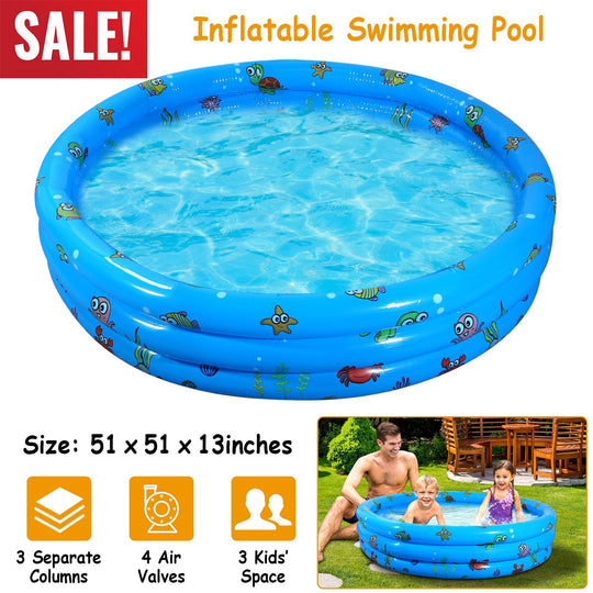 51x13Ó Inflatable Swimming Pool Blow Up Family Pool For 3 Kids Foldable Swim Ball Pool Center w/ 4 Valves Bottom Water Drain Plug For Indoor Backyard