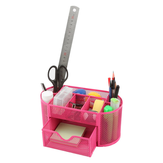 Metal Mesh Pencil Holders Desk Organizer w/9 Compartment Pen Holder Storage