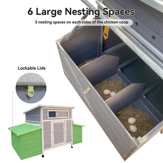 Wooden Chicken Coop for 3-6 Chickens with 6 Nesting Boxes