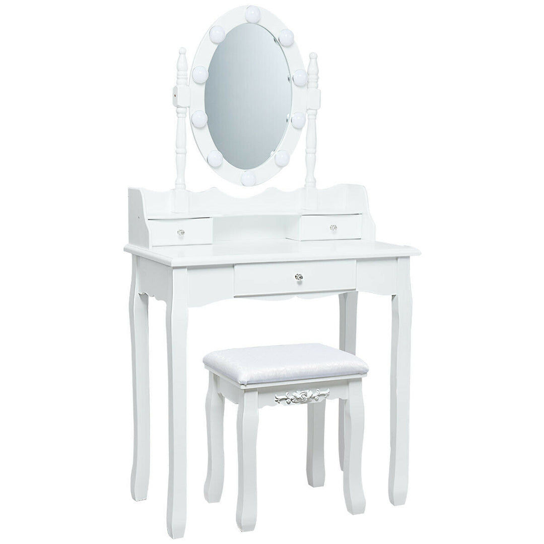 Oval Mirror Vanity Set with 10 LED Dimmable Bulbs and 3 Drawers
