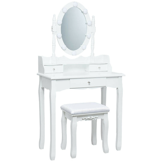 Oval Mirror Vanity Set with 10 LED Dimmable Bulbs and 3 Drawers
