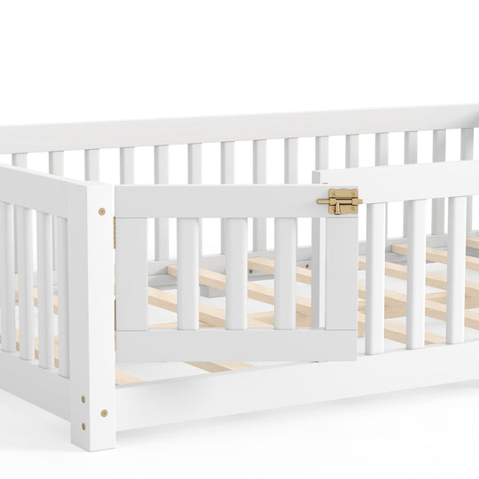 Montessori Floor Bed with Safety Guardrails and Lockable Door