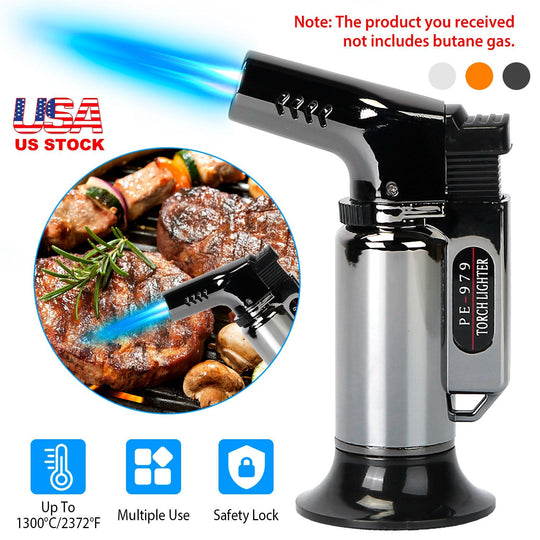 Culinary Butane Torch Lighter Refillable Blow Torch Flame Adjustable Flame Kitchen Cooking BBQ Torch w/ Fire Lock (Gas Not Included)