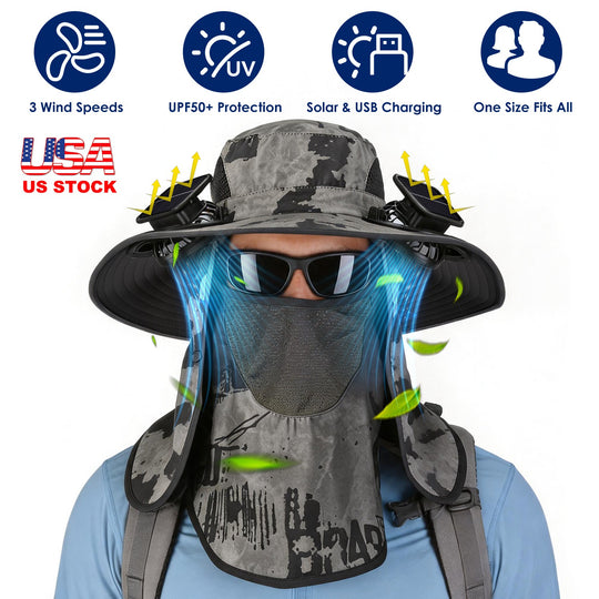 Solar Fan Hat with UPF50+ Sun Protection & Neck Flap