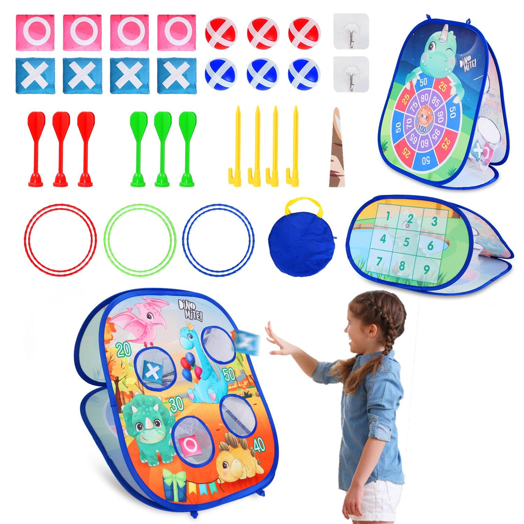 5 in 1 Bean Bag Toss Game Toy Corn Hole Game Beanbag Toss Game Dart Board Game Loop Toss Game Outdoor Activities Party Backyard Games Set for Boys Gir
