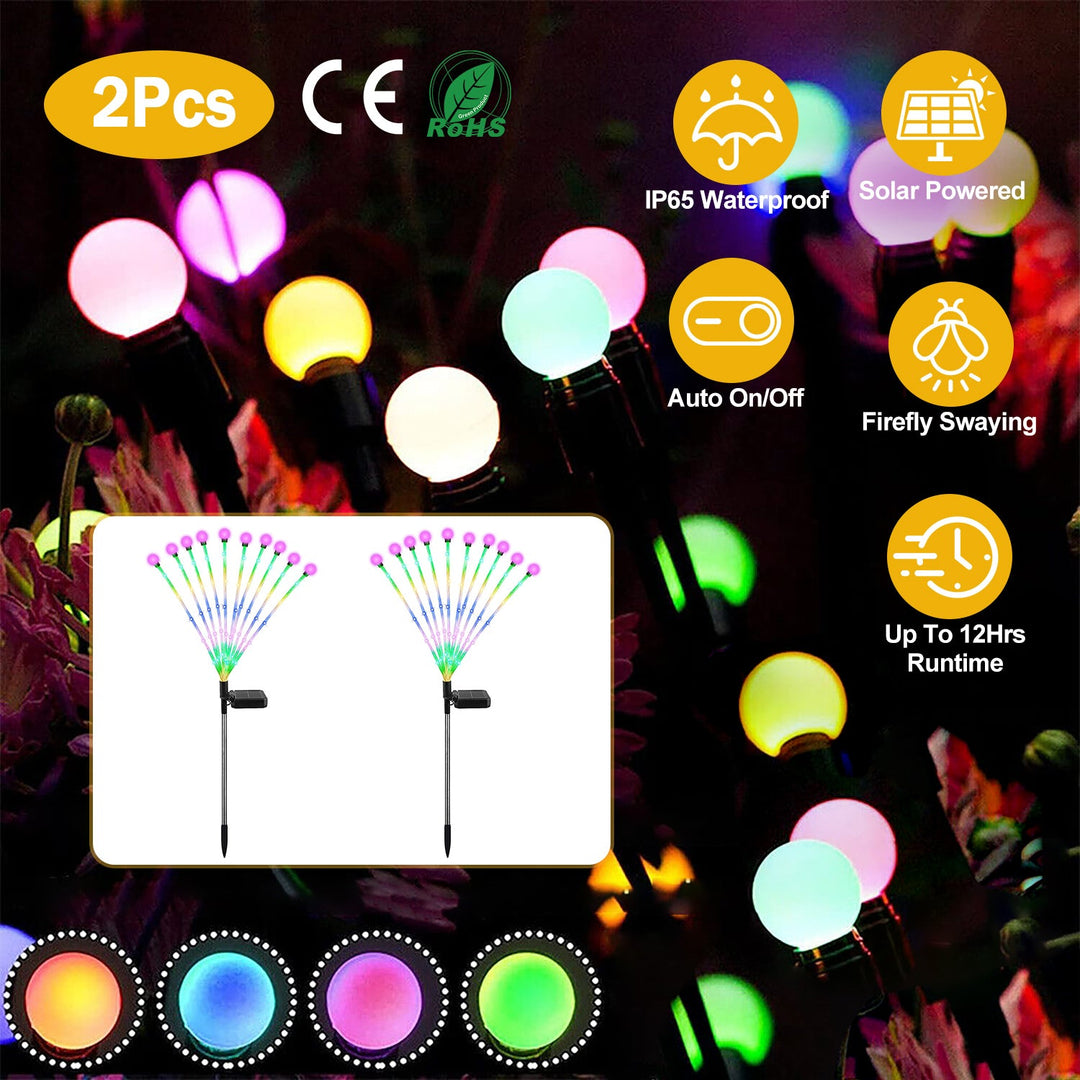 2Pcs Solar Firefly Lights Swaying Decorative Pathway Stake Lamp IP65 Waterproof Landscape Patio Yard Night Light