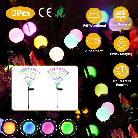 2Pcs Solar Firefly Lights Swaying Decorative Pathway Stake Lamp IP65 Waterproof Landscape Patio Yard Night Light