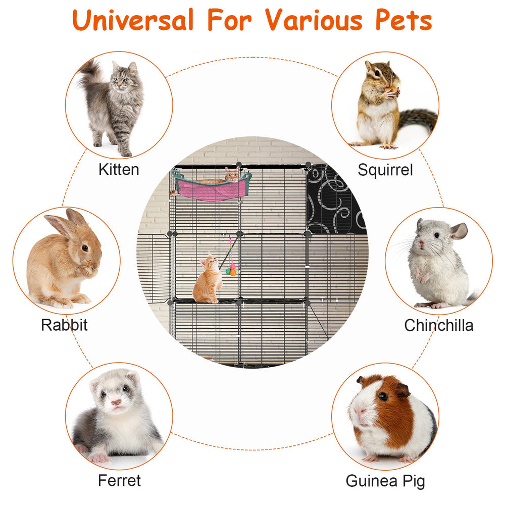 3-Tier Cat Cage Enclosure Indoor Cat Cage Playpen With Hammock Toy Ball Ladder DIY Iron Wire Cat House Kennels Crate For 1-2 Cats Ferret Rabbit Small