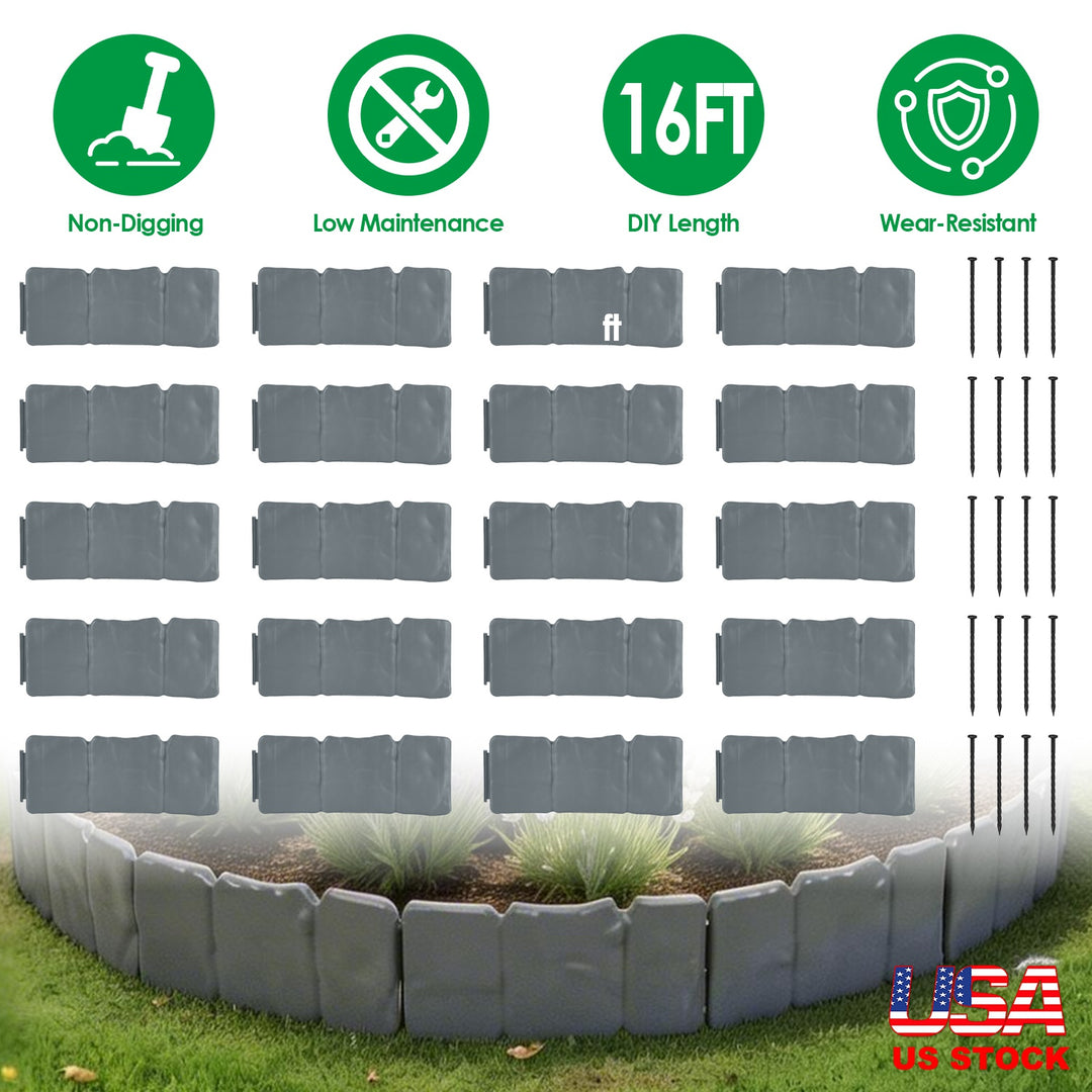 Plastic Landscape Edging 16FT Cobblestone Garden Border Kit