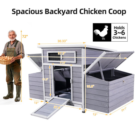 Wooden Chicken Coop for 3-6 Chickens with 6 Nesting Boxes