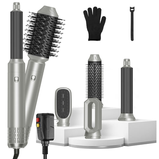 6 In 1 Hot Air Styler Volumizer Straightener Curler Dryer Automatic Wrap Styler Hair Dryer Brush Set with 3 Temp Settings ALCI Plug Glove Cable Zip Ti