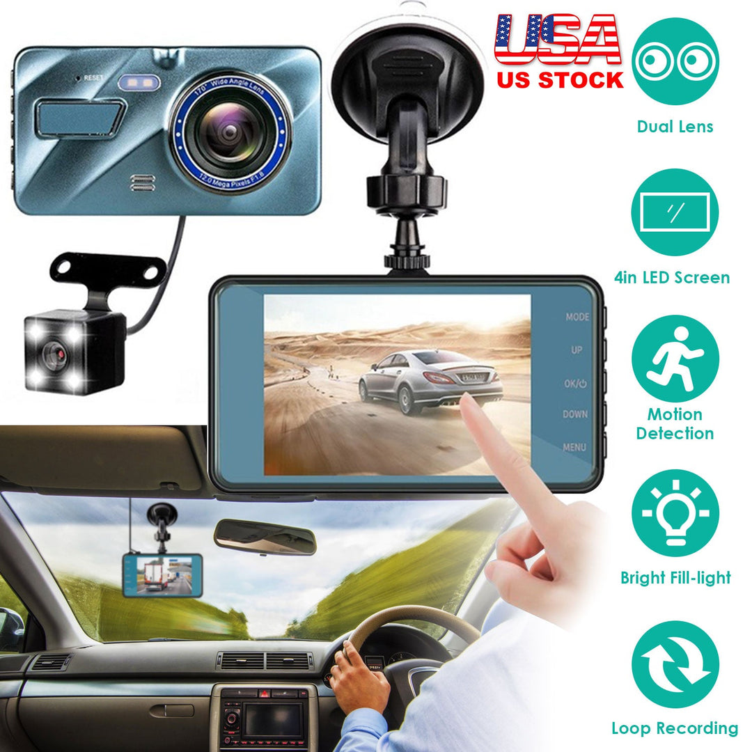 720P Dual Dash Cam Car Camera Recorder Looping Recording Car DVR Driving Vehicle Recorder with Motion Detection Light