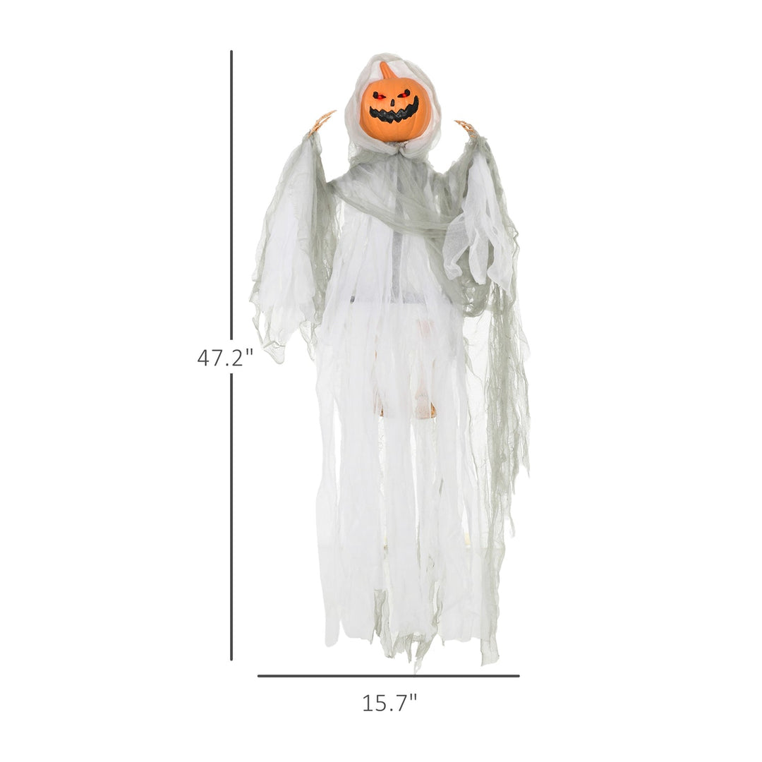47-Inch Hanging Pumpkin Ghost with Sound Activation & Red Eyes
