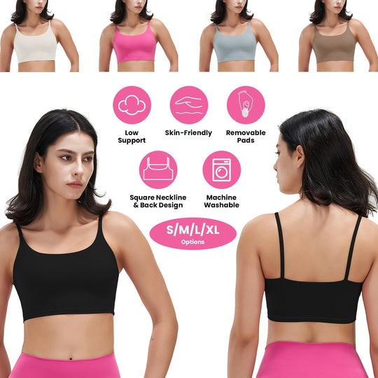 Women Strap Sport Bras Padded StrappyÊCrop Square Neck Low Impact Bras SexyÊFitnessÊTank Tops with Removable Pads Flat Straps for Gym Yoga Workout Run