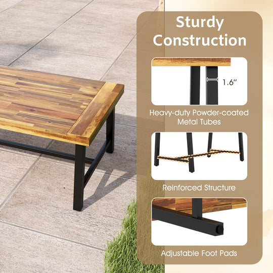 Acacia Wood Coffee Table with Thickened Top and Heavy-duty Metal Legs