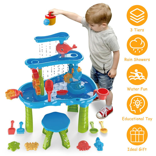 Kid Sand Water Table Toddler Water Activity Table Rain Showers Play Table Toy for 3-6 Years Old Sensory Exercise Friendship Building