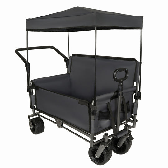 3-in-1 Folding Wagon Cart with Bench Seat Removable Canopy and Storage Collapsible Utility Wagon with Brakes 500lbs Capa