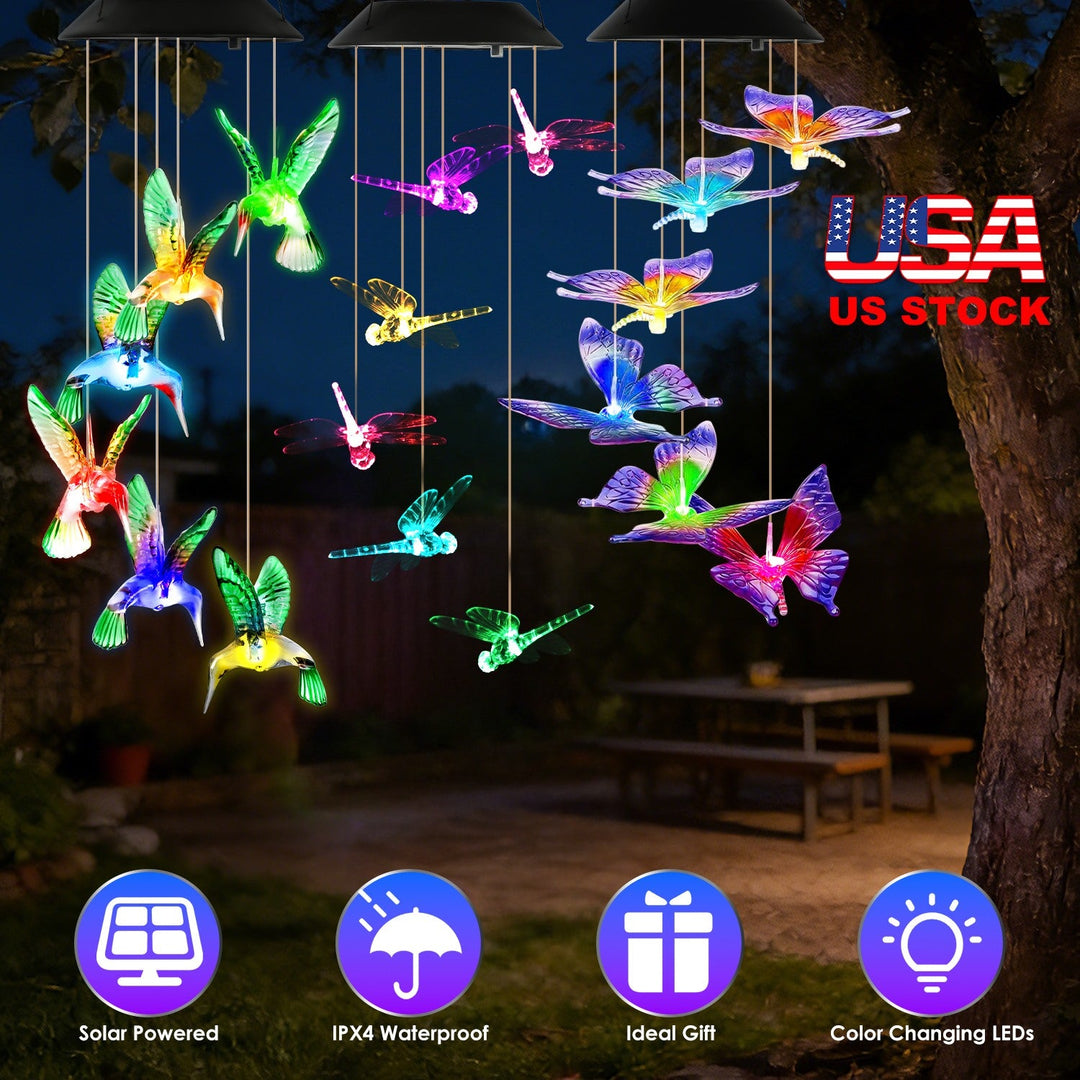 Solar Wind Chimes 3-Pack with Color Changing LED Lights