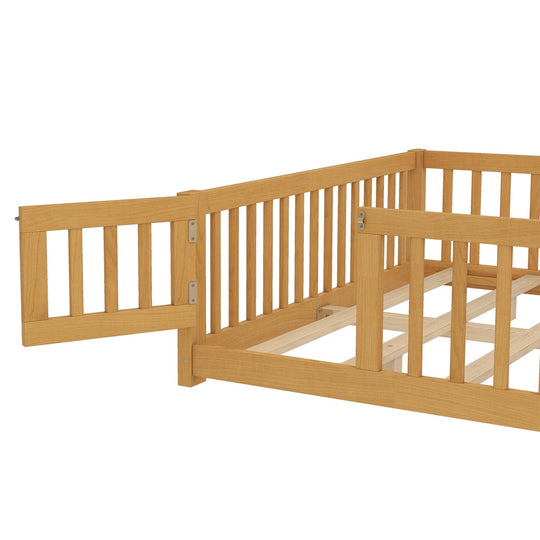 Montessori Floor Bed with Safety Guardrails and Lockable Door