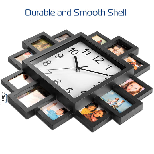 12-Photo Collage Wall Clock – Home Decor Frame Clock