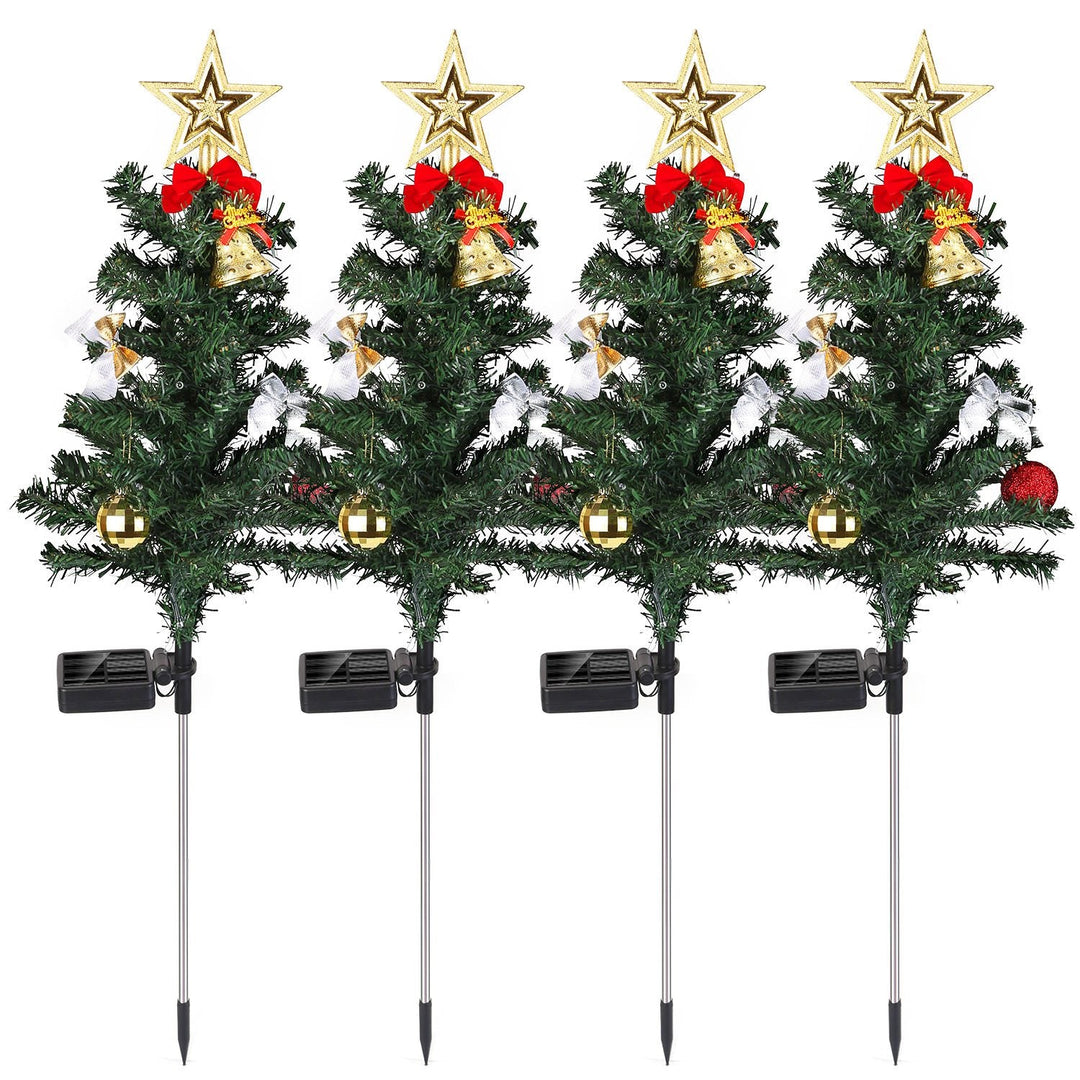 4Packs Solar Christmas Tree Lights Xmas Garden Decorations Tree Stake Lamp 20LEDs Solar Decor Light with Constant and Flashing Mode for Pathway Yard P