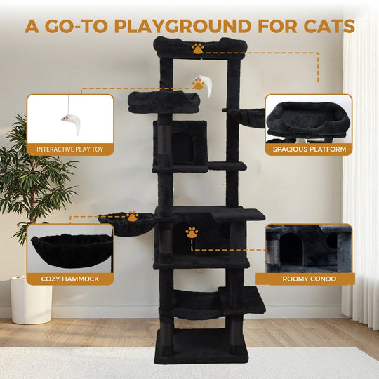 68in Multi-Level Cat Tree Tower with Hammocks & Scratching Posts