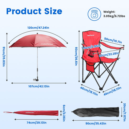 Camping Chair with Umbrella - Foldable Outdoor Chair 330lbs