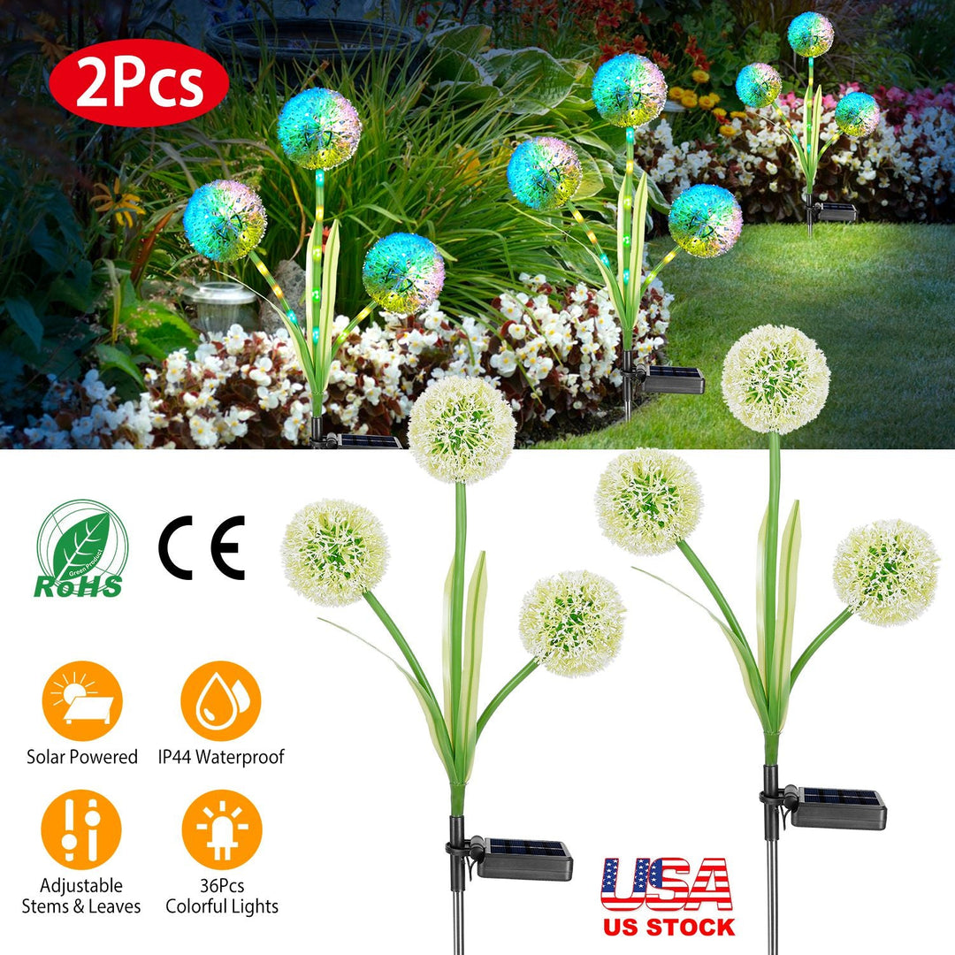 2 Pcs Dandelion Solar Light 36LED Beads Outdoor Garden Lawn Pathway Landscape Stake Lamp Colorful Ornamental Light