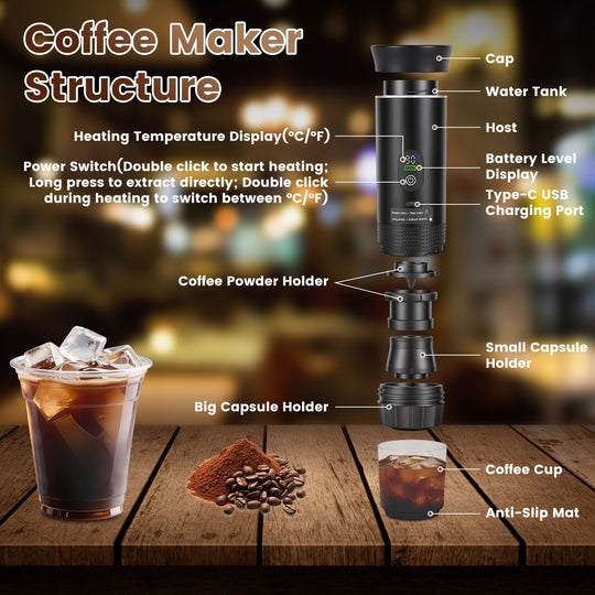 Portable Espresso Machine with Self-Heating & 7500mAh Battery