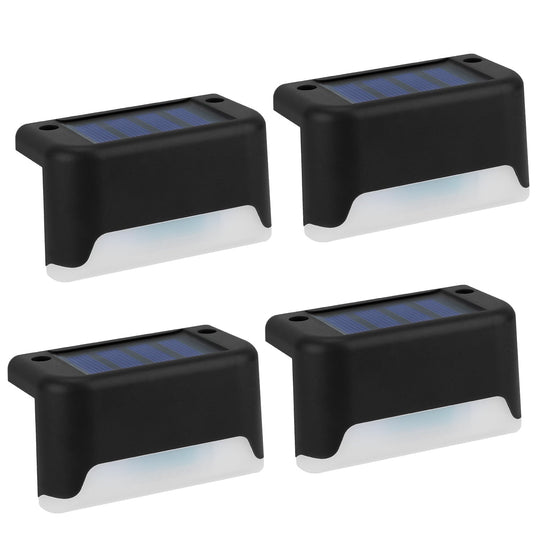 4Pcs Solar Powered LED Step Lights Outdoor IP55 Waterproof Dusk To Dawn Sensor Fence Lamps For Stairs Yard Railing