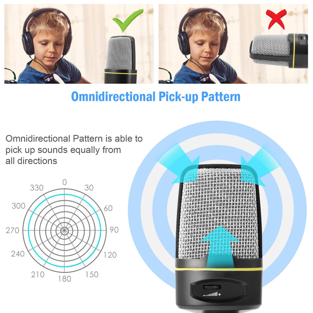 Pro Condenser Microphone w/ Tripod Stand Audio Studio Recording Desktop Mic Flexible Mic For Podcasting Broadcasting Gaming Chatting Webcasting w/3.5m